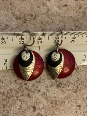 Red & Silver Layered Drop Earrings